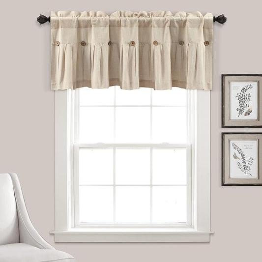 Lush Decor Linen Button Farmhouse Valance Curtians Dark Linen,Valances for Windows - Kitchen Curtains Valances - Bathroom Curtain, 52" W x 18" L (Pack of 12)