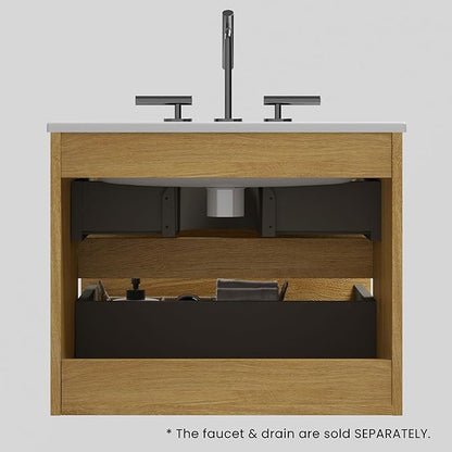 24" Bathroom Vanity with Sink, Modern Floating Vanity with Double Soft Closing Drawers, Large Storage for Small Space, Natural Oak, Fully Assembled - Iris Collection