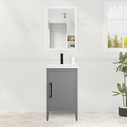 HomeBeyond 20 Inch Bathroom Vanity with Sink & Ceramic Top, Single Vanity Cabinet with Basin, Soft-Closing Doors & Matte Black Hardware, Grey
