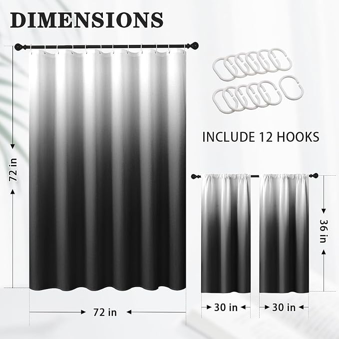 Shower Curtain Set, for Bathroom Decor 72" x 72", Modern Gradient | Ombre Waffle Textured Waffle Textured Cloth Waterproof Matching Window Shower Curtain 36 x 30 Inches