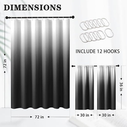 Shower Curtain Set, for Bathroom Decor 72" x 72", Modern Gradient | Ombre Waffle Textured Waffle Textured Cloth Waterproof Matching Window Shower Curtain 36 x 30 Inches