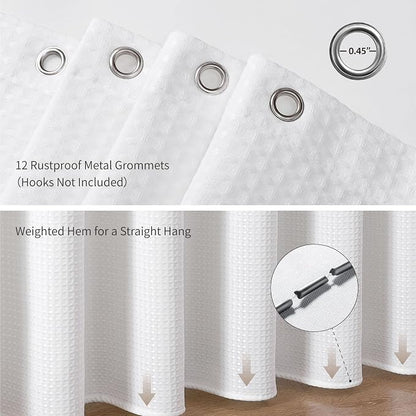 White 256GSM Heavy Duty Waffle Weave Shower Curtain, 72"x72" | with Weighted Hem & Rustproof Metal Grommets - Hotel Spa Luxury Water-Repellent Polyester Bath Curtain for Home,RV,Apartment