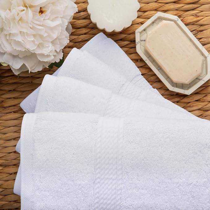 SUPERIOR Egyptian Cotton Plush & Absorbent, Hand Towel Set of 4, White | Quick Dry, Soft Luxury Towel Set, Bath Essentials for Bathroom, Guest Bath, Spa, 4 Piece Set, Madeline Towels