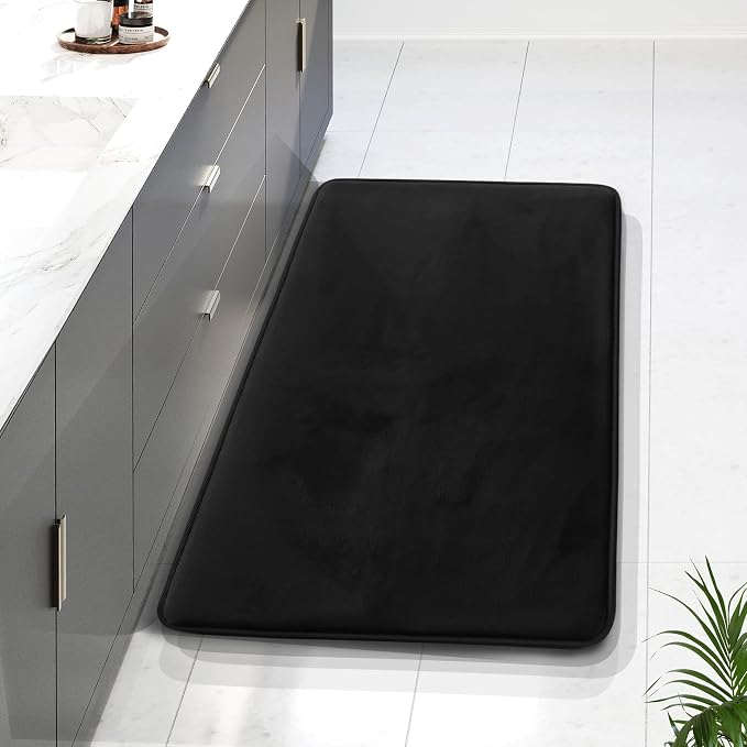 Clara Clark Bathroom Rugs, Velvet Memory Foam Bath Mat, Non-Slip Bath Rugs, Machine Wash, Dries Quickly, Ultra Soft Plush Bath Mats for Bathroom, 24 x 36, Black