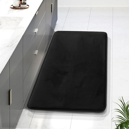 Clara Clark Bathroom Rugs, Velvet Memory Foam Bath Mat, Non-Slip Bath Rugs, Machine Wash, Dries Quickly, Ultra Soft Plush Bath Mats for Bathroom, 24 x 36, Black