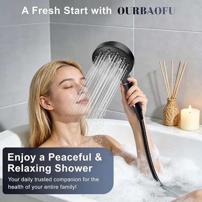 High Pressure Filtered Shower Head with 3-PCS Filters,7-Spray Modes | Filtered Shower Head with Handheld for Hard Water,5" High Pressure Shower Head, Built-in Power Jets Shower Heads, Black