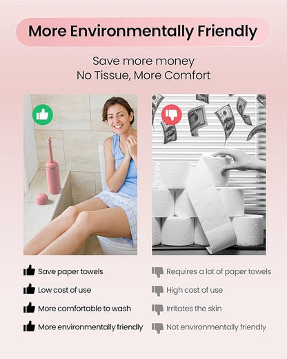Portable Bidet for Travel & Camping - Manual Squeeze Handheld Peri Bottle for Feminine Hygiene, 3 Leak-Proof Seals, Extendable Sprayer with Rotating Nozzle for Men & Women (Upgrade Pink, General)