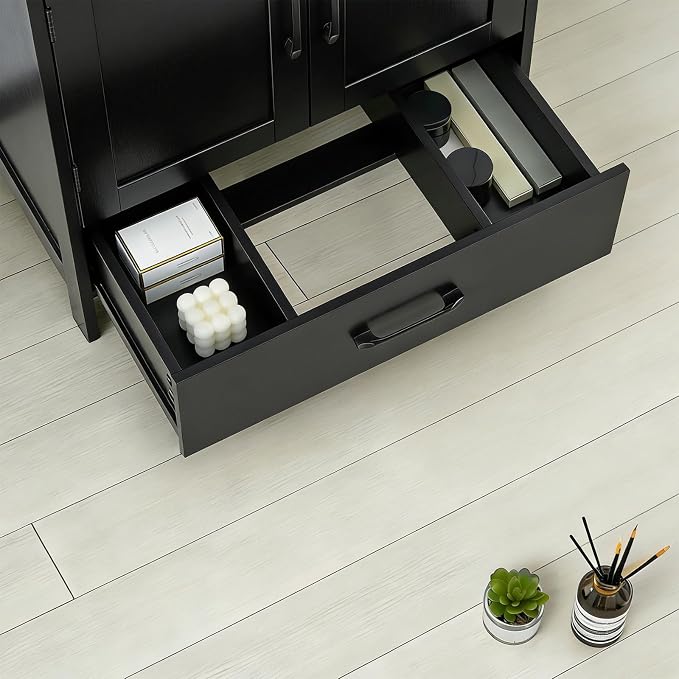 Bathroom Vanity Sink Cabinet, Under Sink Storage Cabinet with 2 Doors, Waterproof Pedestal Sink Cabinet for Bathroom, Laundry Room, Kitchen, Black with Drawer