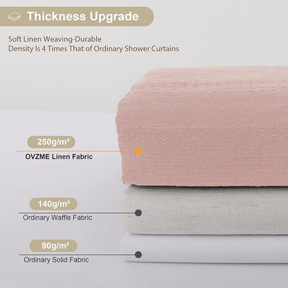 Extra Long Pink Shower Curtain 96 Inch Long, Boho Linen Textured Soft Fabric Heavy Duty Cloth Bathroom Shower Curtain with Tassel, Tall Farmhouse Luxury Bath Decor, 72Wx96L Inches