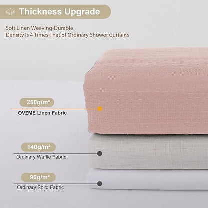 Extra Long Boho Shower Curtain 84 Inch Long, Modern Farmhouse Heavy Duty Linen Textured Soft Fabric, Rustic Country Cloth Shower Curtain with Tassel for Bathroom Hotel, 72Wx84L, Pink