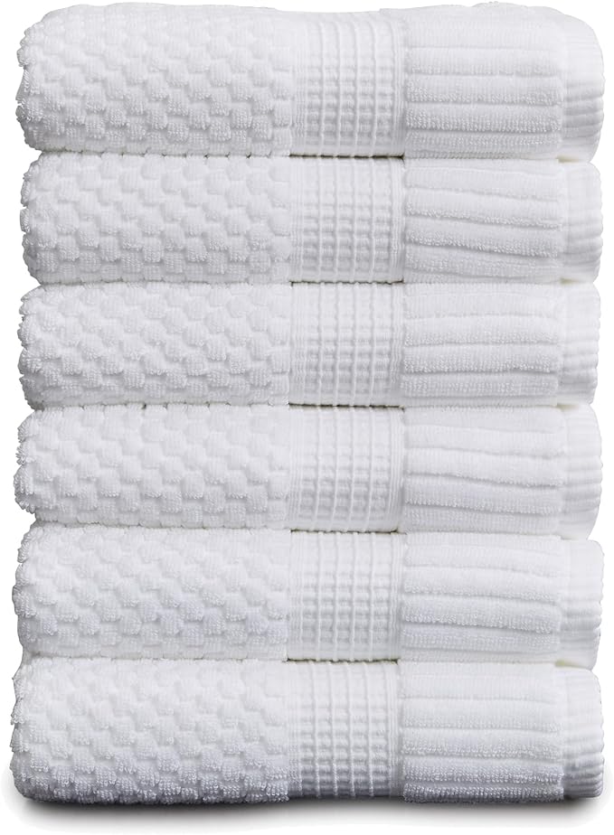 6 Pack 100% Cotton Hand Towels | White Towels | Oeko‑TEX Standard 100 | Soft & Absorbent, Quick‑Dry | Trinity Collection - Bright White