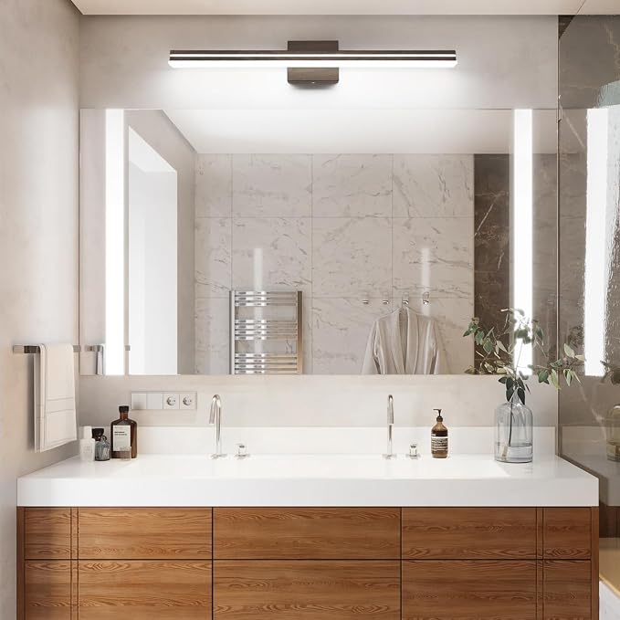 SineRise 32-Inch LED Modern Bathroom Vanity Light Bar, Brown Modern Acrylic Bathroom Wall Lighting Fixtures Over Mirror (Cool White 6000K)