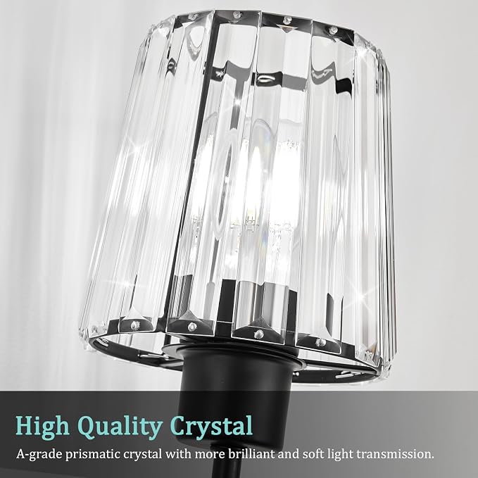 Black Vanity Lights, 3-Light Crystal Bathroom Light Fixtures | Modern Bathroom Vanity Light E26 Wall Light over Mirror (Exclude Bulb)