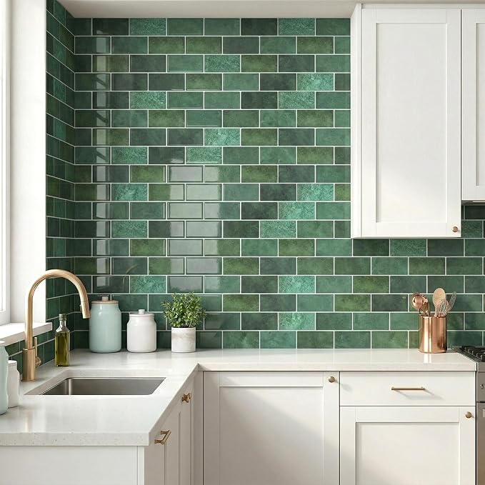 Arttown Peel and Stick 3D Wall Backsplash, 20-Sheet, 12" × 12" Green | Subway Tiles Self Adhesive Thicker Design Wall Tile Panel Wallpaper for Kitchen Bathroom Balcony Rental Housing