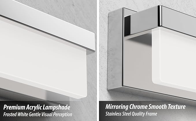 LED Bathroom Vanity Light Fixture Over Mirror 24.4 inch Modern Rectangle Finishing Bath Vanity Lighting Bar 4000K Daylight Wall Sconce (Chrome)