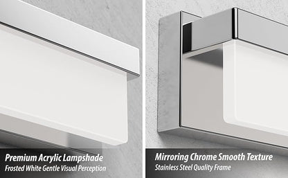 LED Bathroom Vanity Light Fixture Over Mirror 24.4 inch Modern Rectangle Finishing Bath Vanity Lighting Bar 4000K Daylight Wall Sconce (Chrome)