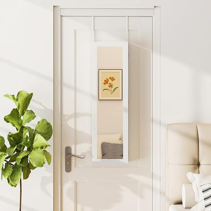 NAFORT Jewelry Armoire with Full-length Mirror,Wall Mounted Jewelry Organizer Cabinet with Make-up mirror, Height Adjustable Hanging jewelry storage mirror, Jewelry Holder, White