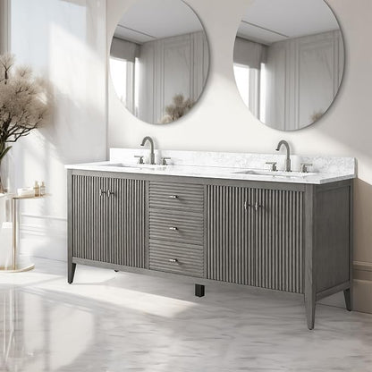 Vanity Art 72 inch Bathroom Vanity with Double Sink & Ceramic Top, Vanity Cabinet with Soft-Closing Door, Solid Wood Frame, Linear Pattern, Driftwood Gray, Golden Brushed Handware VA9172-DDG-GB