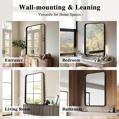 Anpark Wall Mirror 30" x 40" for Bathroom Black Metal Deep Frame Mirror for Wall Decorative Rectangular Round Corner Wall Mounted Vanity Mirror for Bedroom Living Room Entryway Wall Decor