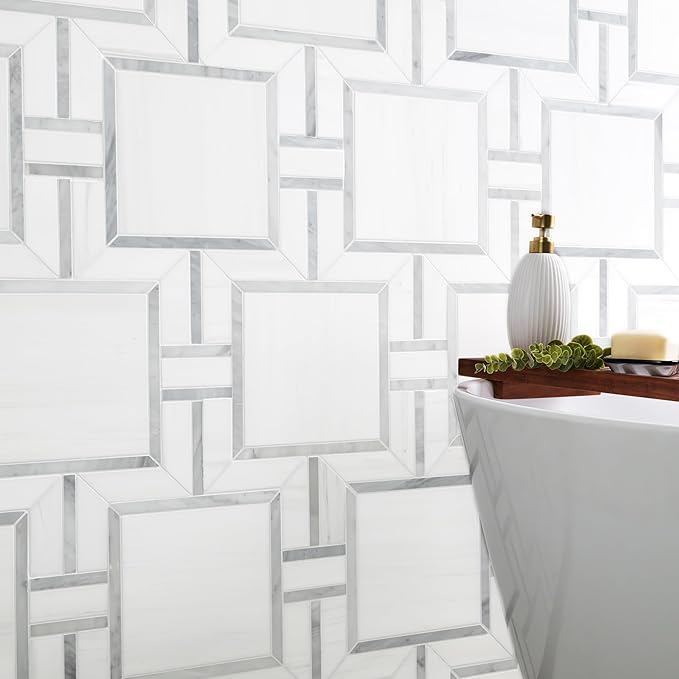 MSI Bianco Dolomite Alana 11 in. x 13 in. Polished Marble Mosaic Floor and Wall Tile for Bathroom, Kitchen Backsplash, Accent Wall Tile, and Shower Wall Tile