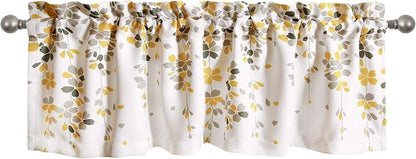 Lush Decor Weeping Flower Light Filtering Valance, 52" W x 18" L + 2" Header, Yellow & Gray - Floral Curtains - Valance Curtains - Bathroom & Kitchen Valances For Windows - Cottage & Farmhouse Decor