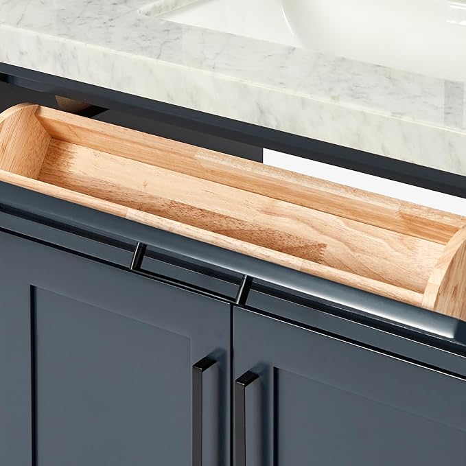 ARIEL Hepburn 66-inch Bathroom Vanity with Sink,Solid Wood, 1.5-inch Italian Carrara Marble Countertop, Double Rectangular Porcelain Sink, 4 Soft Closing Doors, 6 Dovetail Drawers, Midnight Blue