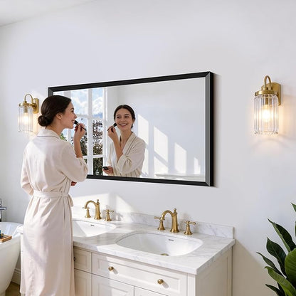 Black Bathroom Mirror 30 x 50 Inch Rectangle Wave Beveled Frame for Wall Bathroom Vanity Mirror for Over Sink, Tempered Glass,for Entryway Hangs, Bathroom Living Room Horizontal or Vertical