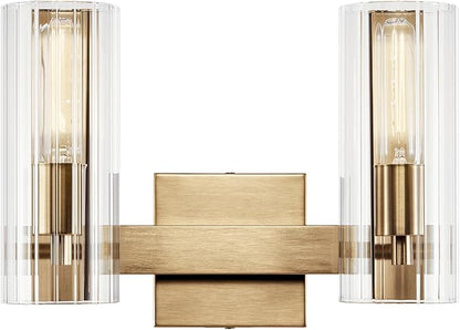 Kichler Jemsa 2 Light Vanity, Modern Light with Clear Fluted Glass in Champagne Bronze for Bathroom or Powder Room (9.75" x 13.75"), 55167CPZ