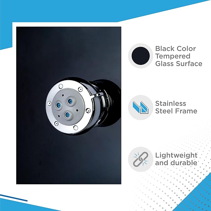 Blue Ocean 52” Aluminum SPA331B Tempered Glass Thermostatic Shower Panel Tower Column with Rainfall Shower Head, 8 Multi-Functional Nozzles, and Tub Spout (Premium Matte Black)
