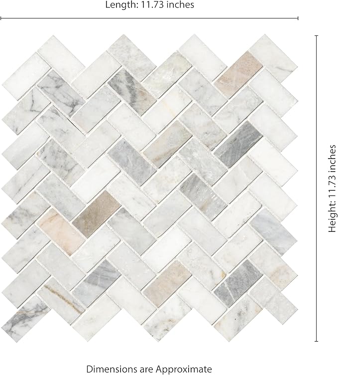 MSI Arabescato Venato White 1 in. x 2 in. Herringbone Honed Marble Mesh Mounted Mosaic Tile for Bathroom, Kitchen Backsplash, Accent Wall Tile, and Shower Wall Tile