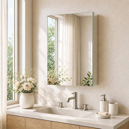 24 x 32 Aluminum Medicine Cabinet Mirror, Moisture & Rust Resistant Bathroom Wall Cabinet with Mirror, Recessed or Surface Mount with Adjustable Shelves, Tempered Glass & Soft Close Hinges