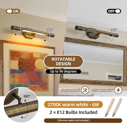 Bronze Vintage Picture Light Hardwired - 24.4 In Art Deco Lights Over Mirror Portrait Pictures Frame - Wall Sconce Lighting Fixture for Museum Bathroom Vanity Gallery Artwork Library Cuadros Painting