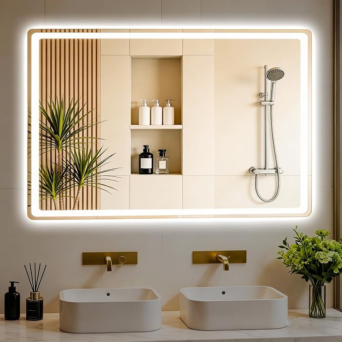 LTFUUAI 28"X36" LED Bathroom Mirror with Lights, Front & Back Light | Lighted Bathroom Mirror, Touch 3-Color Stepless Dimming, Wall Mounted, Anti-Fog Shatterproof, UL Listed(Horizontal/Vertical)