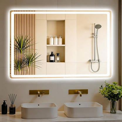 LTFUUAI 28"X36" LED Bathroom Mirror with Lights, Front & Back Light | Lighted Bathroom Mirror, Touch 3-Color Stepless Dimming, Wall Mounted, Anti-Fog Shatterproof, UL Listed(Horizontal/Vertical)