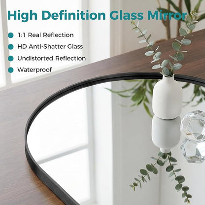 OLIXIS 36x24 Inch Arched Bathroom Wall Mirror, Rounded Rectangle, Black | Modern Wall Mount Vanity Mirror for Over Sink with Matte Metal Deep Framed, for Home Decor, Living Room