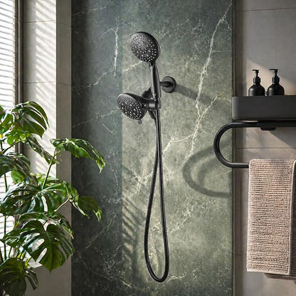 Cobbe® Dual Shower Head Combo, Handheld & Fixed, Matte Black | Two Full-Size Shower Heads, 59'' Stainless Steel Hose, Water Saving with 3-Way Water Diverter, Tool-Free Installation