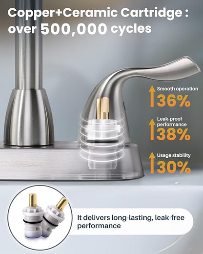ARCORA 2 Handle Modern Bathroom Faucet Brushed Nickel, 4 Inch Centerset Bathroom Faucet with Drain Assembly and Supply Hoses, 3 Holes Faucet for Bathroom Sink