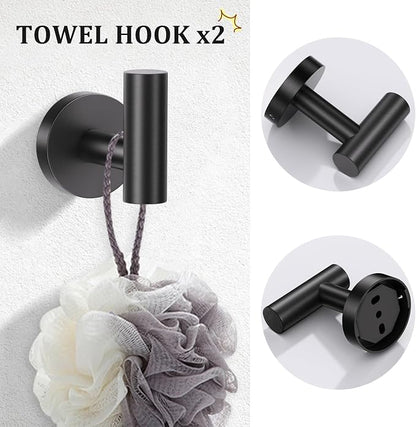 TURS Black 5 Piece Bathroom Towel Bar Set Bathroom Hardware Set, 23.6 inch Bathroom Accessories Kit Set, SUS304 Stainless Steel Wall Mounted