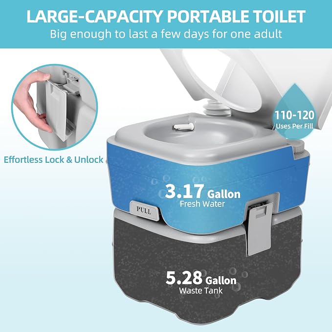 YITAMOTOR Portable Toilet, RV Toilet Travel Potty, 5.3 Gallon Waste Tank for Easy Disposal, Press Flush Pump for Odorless Cleaning, Portable Toilet for Camping, Boating, Hiking, and Trips