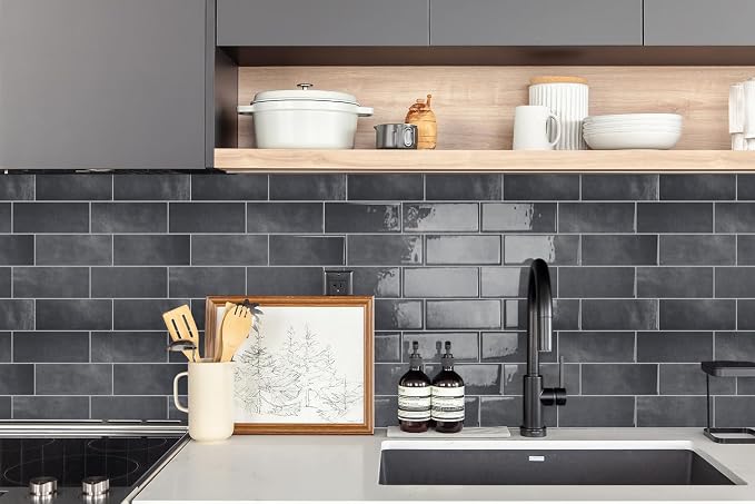 STICKGOO 10 Sheets Subway Tile Peel and Stick Backsplash, Extra Thick 3D Wall Tiles with Commercial-Grade Adhesive for Kitchen, Bathroom, Laundry Room,11.56"x8.38"(Metro Grigio)