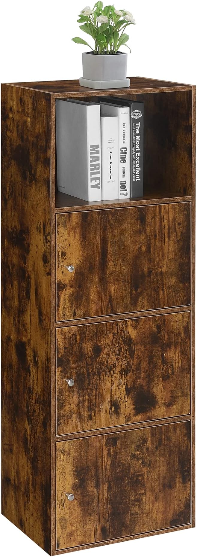 Xtra Storage Three-Door Cabinet with Shelf in Walnut Wood Finish