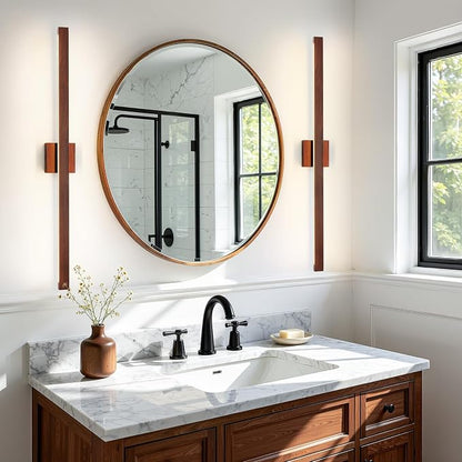 39 Inch Vanity Light for Bathroom 30W Dimmable 5CCT LED Bathroom Light Over Mirror with Up & Down Lighting Brown Wood Finish Vanity Lighting Fixture Bar for Restroom Mirror Cabinet