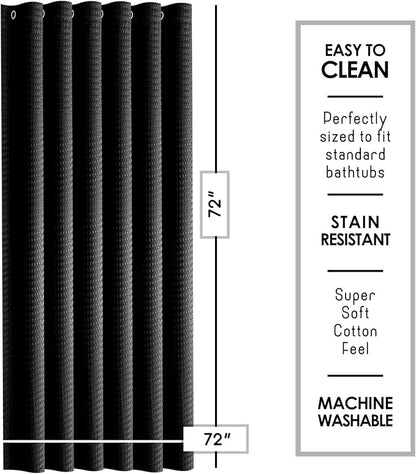 Clara Clark Black Shower Curtain - Hotel Quality Waffle Fabric Bath Curtain 72x72, Heavy Duty Waterproof Shower Curtains for Bathroom