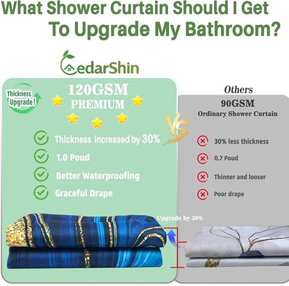 120GSM Marble Blue Waterproof Shower Curtain Set with 12PCS Hooks,Modern Abstract Bathroom Shower Curtains, Minimalist Watercolor Bathroom Décor,Washable Fabric Shower Curtain, 72 x 72 Inch (Marble)