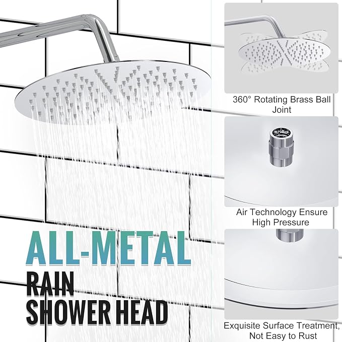 SR SUN RISE Shower Faucet - 12 Inch Multifunctional High Pressure Shower Head System with Handheld Shower Head Fixtures - Valve Included - Polished Chrome