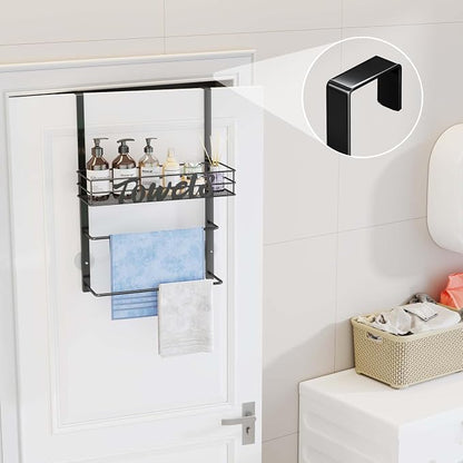 SWTYMIKI Over the Door Towel Racks for Bathroom - 3-Tier Wall Mounted Bathroom Towel Storage Organizer Holder with Metal Shelf, Black