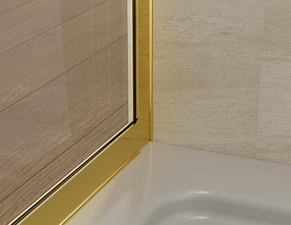 Shower Screen 34" x 74" Half Frameless Shower Wall Panel, Tempered Glass 3/8 inch, Easy to clean Coating, Fixed Glass Shower Door with Hardware (Brushed Gold)
