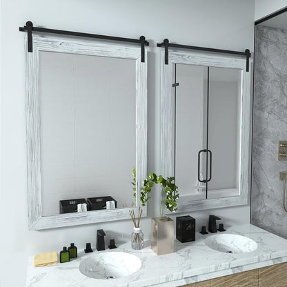 COGOOD Farmhouse Bathroom Mirrors for Over Sink - 38 x 25 White | Rustic Barn Door Wood Framed Vanity Mirror for Entryway, Living Room, Bedroom, Dresser Wall Decor