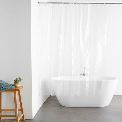 Amazon Basics Water Resistant 8-Gauge PEVA Shower Curtain Liner with Rust-Proof Metal Grommets and Plastic Hooks, 72"L x 72"W, Clear