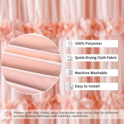 Homechoice Decor 2-Piece Peach Shower Curtain, 72" W x 72" H x 2 Panels | Soft Fabric Double Panels for Easy Access, Cozy Brushed Texture, Ruffle Design, Everyday Bathroom Décor (LQ-44)